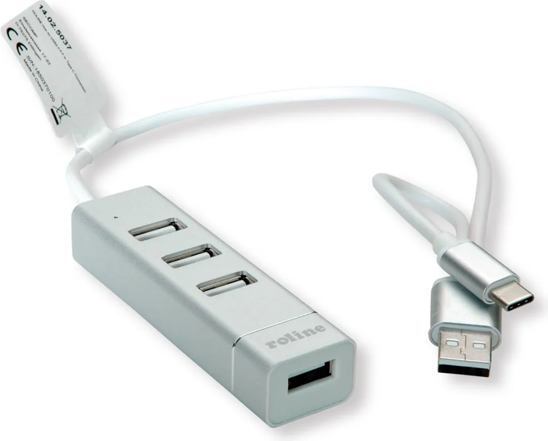 Roline USB 2.0 Notebook Hub 4 Poorten - Zilver - afbeelding 6 van 6