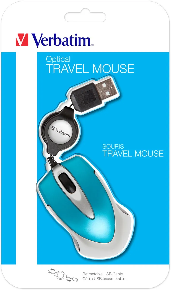 Verbatim 49022 Go Mini USB Muis - Intrekbaar snoer - 3 Knoppen - Blauw