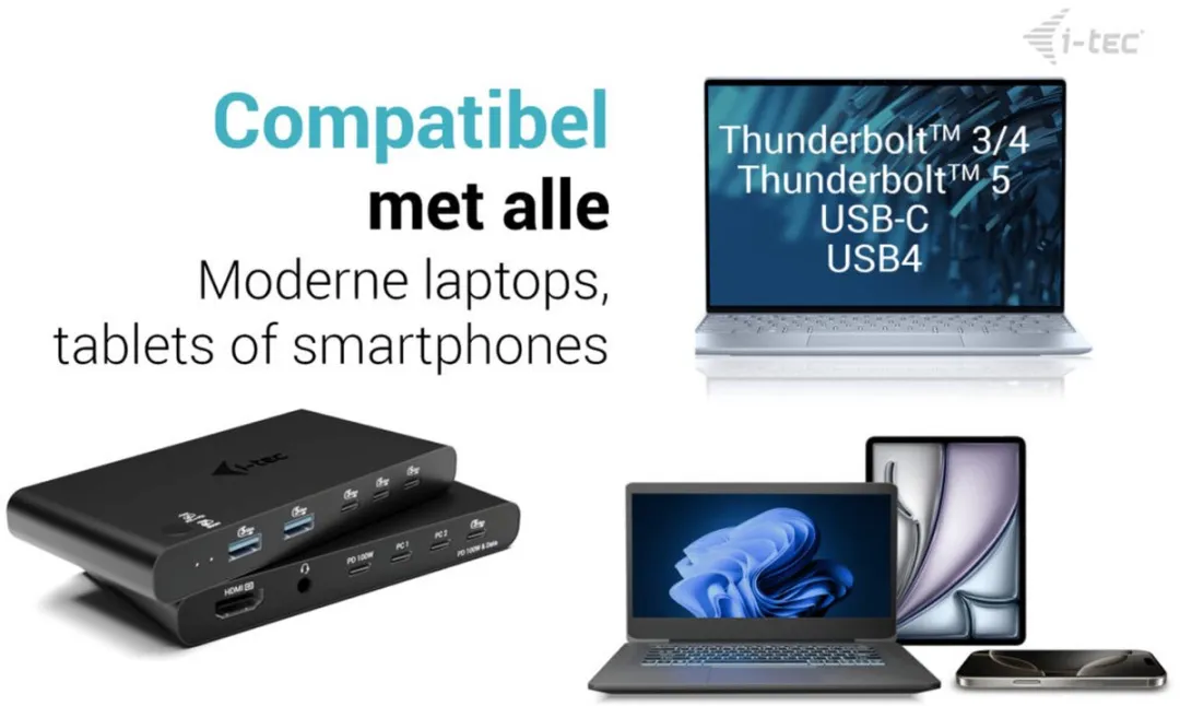 I-tec C31DUALKVMDOCKPD KVM Docking Station - 2 Laptops - HDMI & 5x USB-C/A - afbeelding 6 van 6
