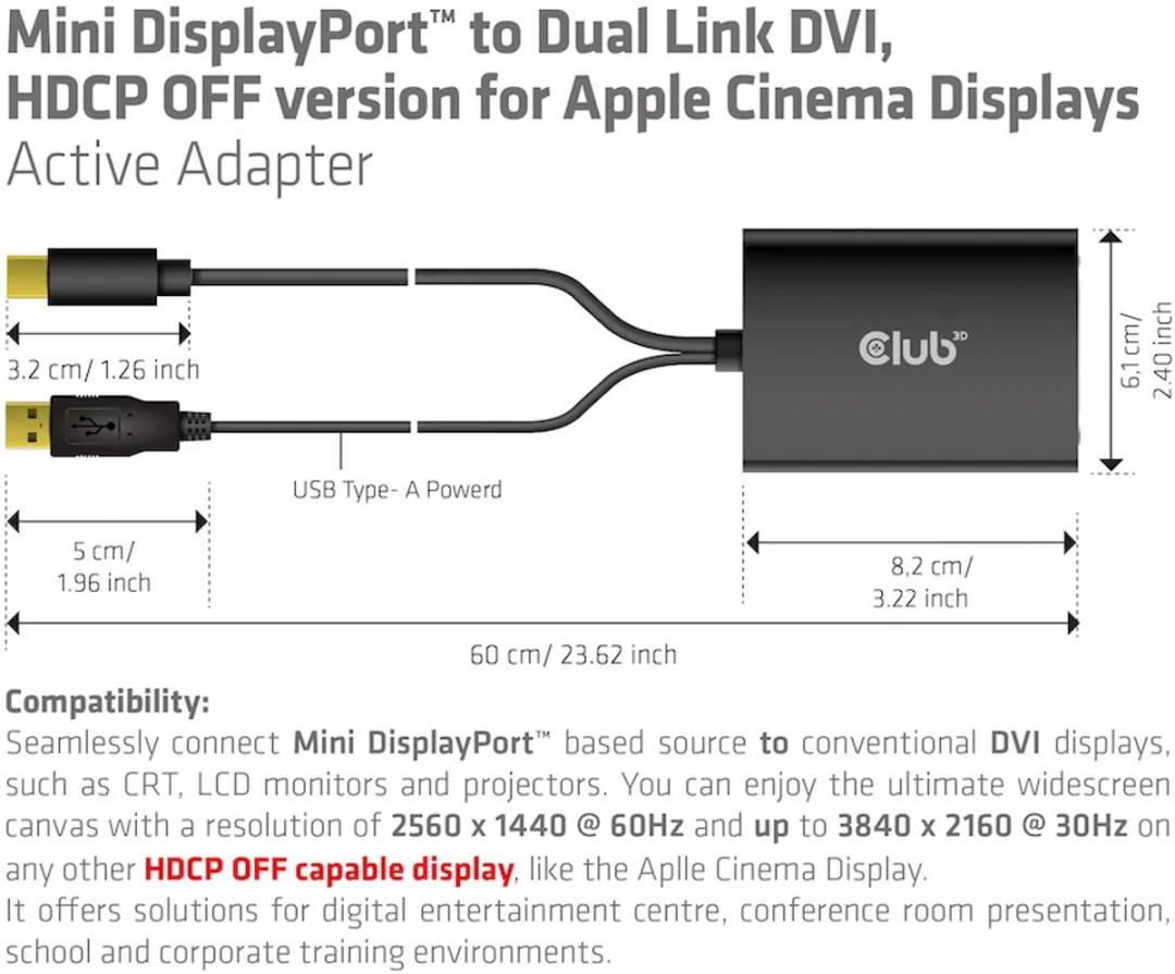 Club3D CAC-1130-A Mini DisplayPort naar DVI Adapter - Zwart