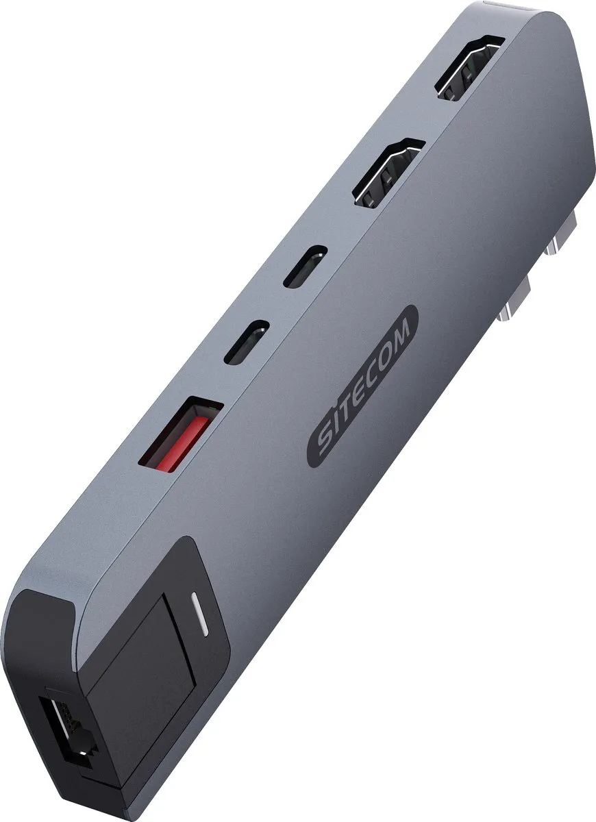 Sitecom AC-2102 Multiport Hub - 6-in-2 - 100W - 10Gbps - Grijs