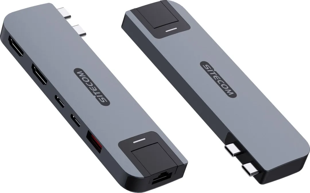 Sitecom AC-2102 Multiport Hub - 6-in-2 - 100W - 10Gbps - Grijs