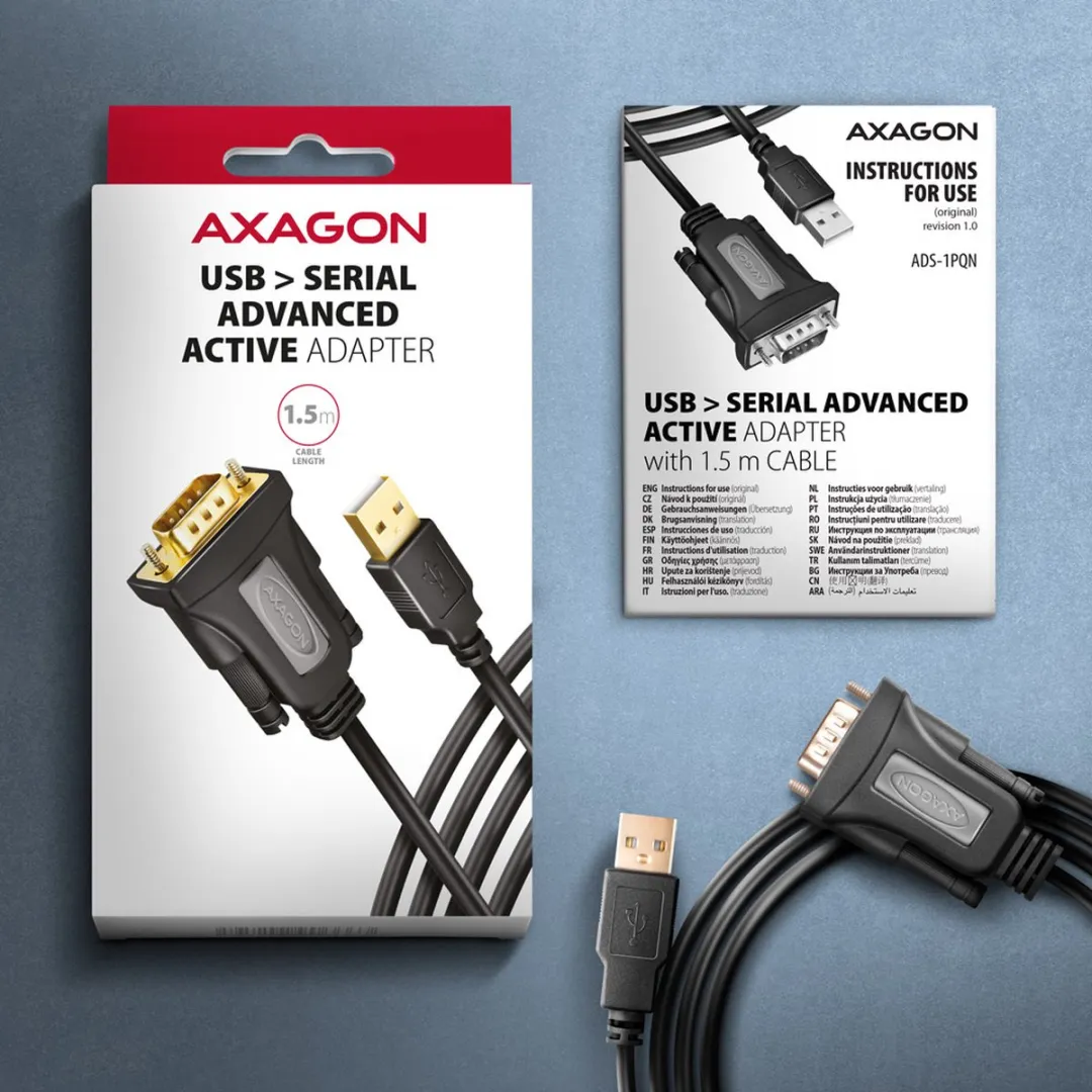 Axagon ADS-1PQN USB 2.0 Adapterkabel RS-232 - 1.5m - Zwart