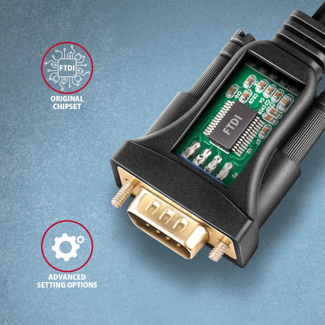 Axagon ADS-1PQN USB 2.0 Adapterkabel RS-232 - 1.5m - Zwart