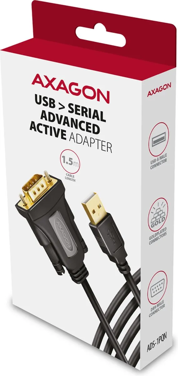 Axagon ADS-1PQN USB 2.0 Adapterkabel RS-232 - 1.5m - Zwart