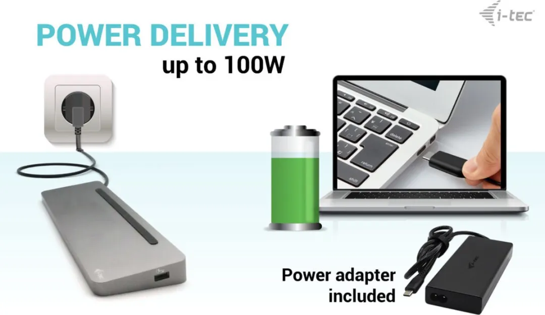 I-tec C31FLAT2PDPRO100W USB-C Docking Station 3x 4K - 100W Zilver - afbeelding 6 van 6