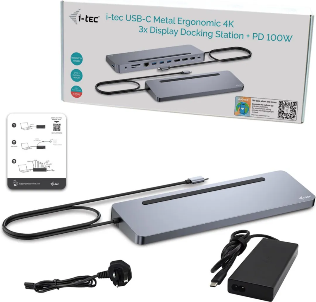 I-tec C31FLAT2PDPRO100W USB-C Docking Station 3x 4K - 100W Zilver