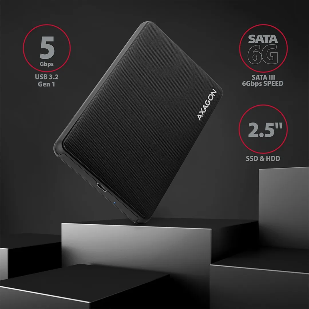 Axagon EE25-SLC USB-C 3.2 Gen1 Externe SATA Box - Zwart - afbeelding 6 van 6