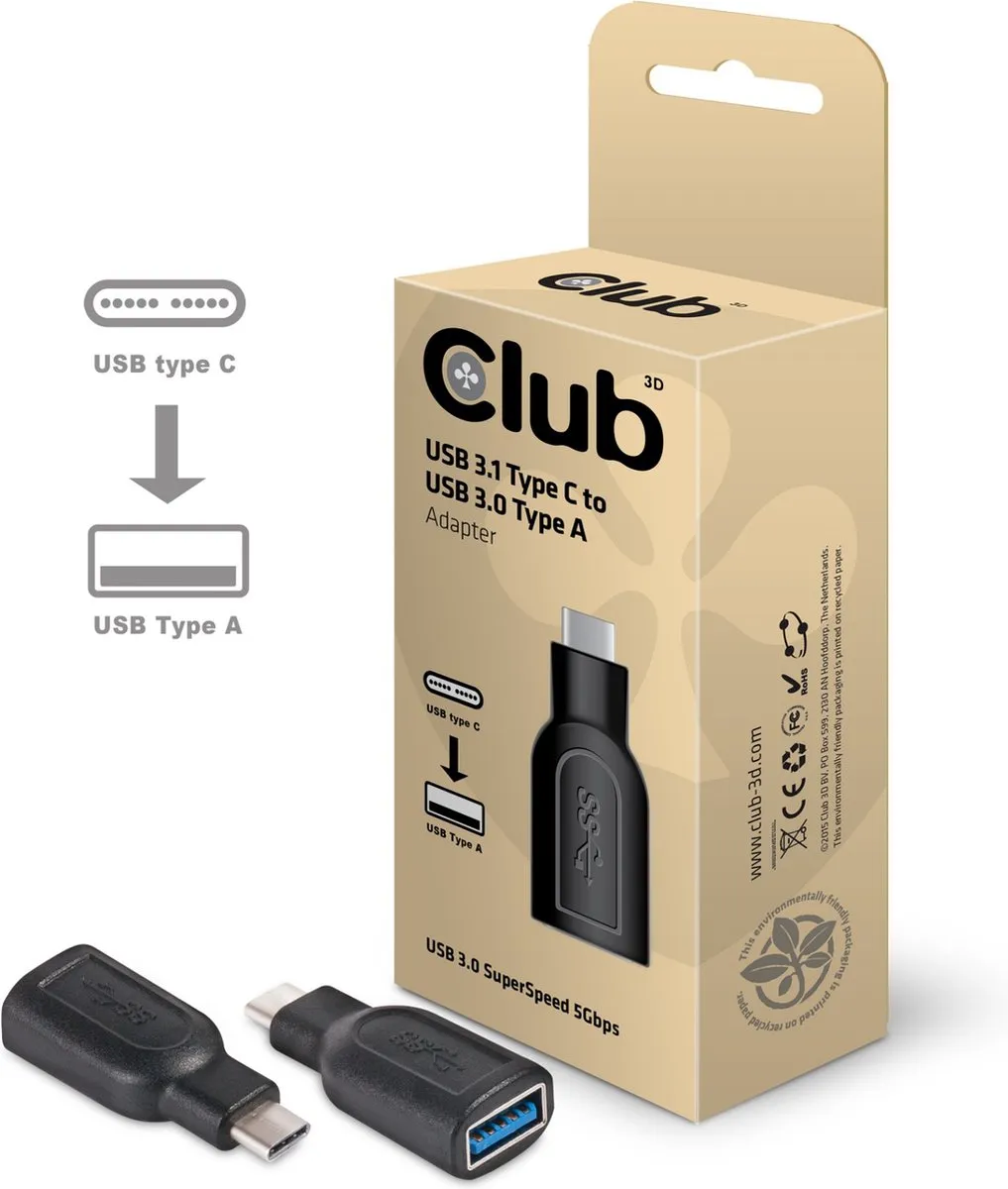 Club3D CAA-1521 USB-C naar A M/V-adapter - Zwart