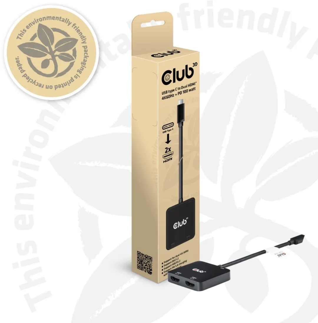 Club3D CSV-1558 USB-C Hub - 2x HDMI 4K60Hz 100W - Zwart - afbeelding 4 van 6