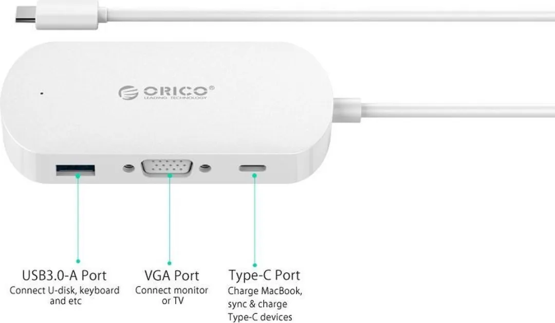 ORICO ORI-TCV1-WH 3-in-1 Type-C Hub - USB 3.0/VGA - Wit