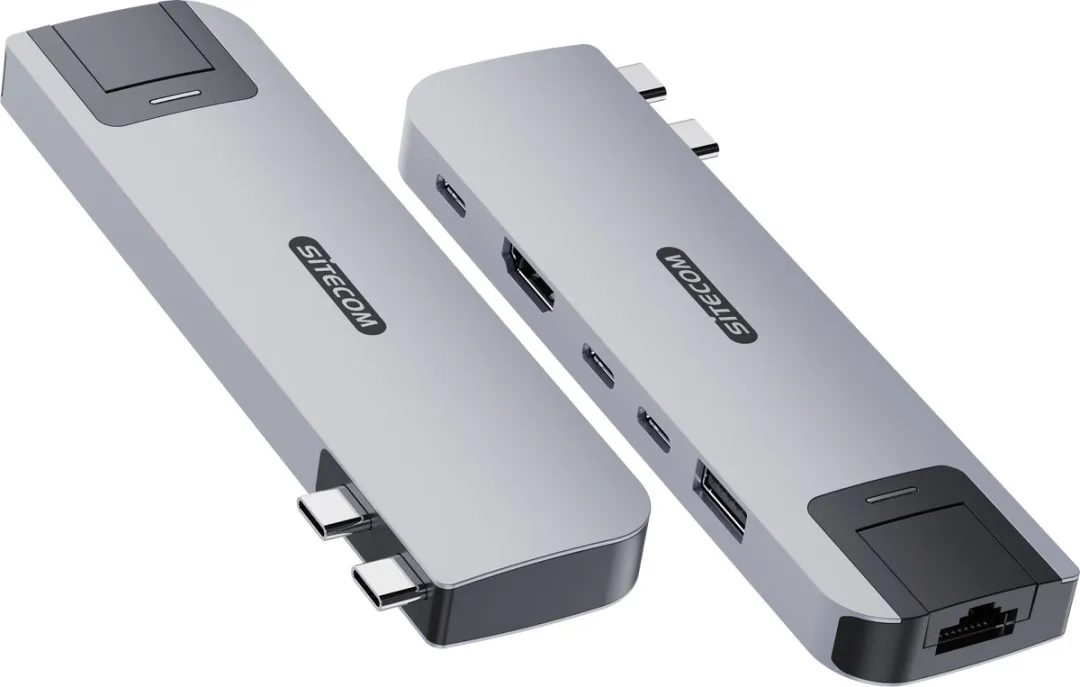 Sitecom - Multiport hub - 6 in 2 - Macbook - Silver - Macbook Air - 100W - 10 Gbps - 4K 60Hz