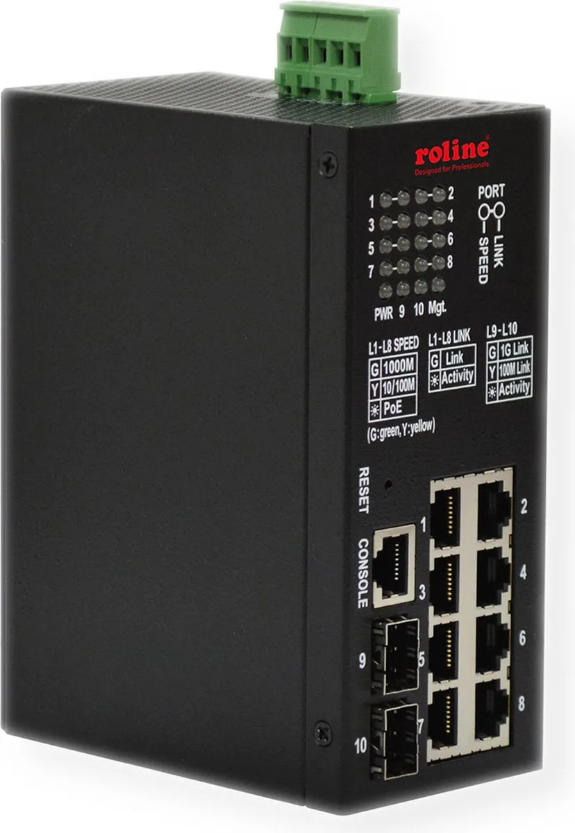Roline Industriële Gigabit Switch 10 PoE+ 113W - 10x RJ45 2x SFP