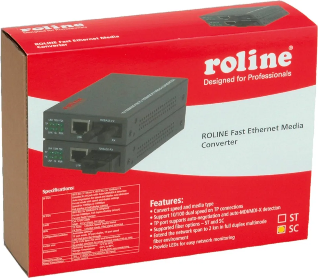 Roline Fast Ethernet Converter RJ-45 - SC - Zwart - afbeelding 3 van 4