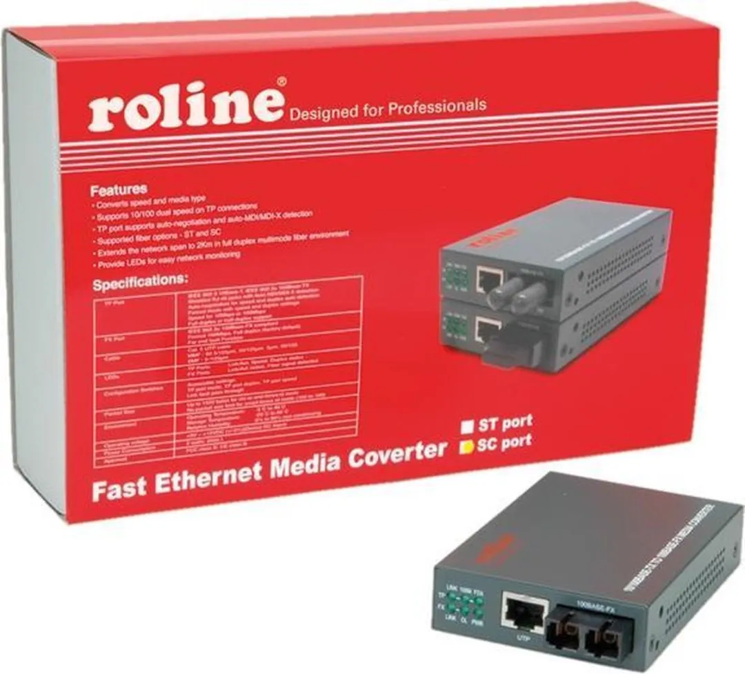 Roline Fast Ethernet Converter RJ-45 - SC - Zwart - afbeelding 2 van 4