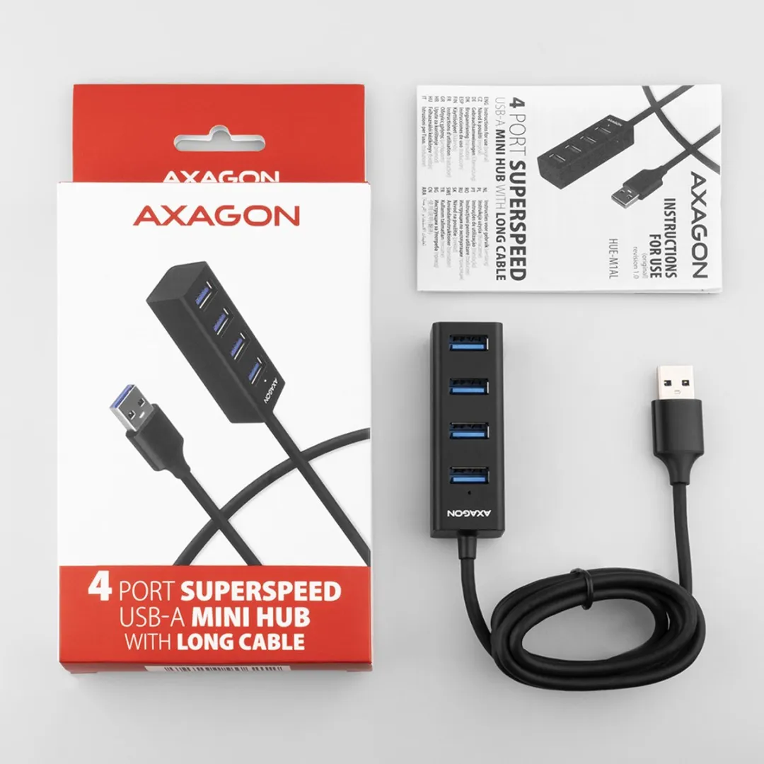 Axagon HUE-M1AL USB-hub 4 Poorten USB-A 5Gbps - Zilver