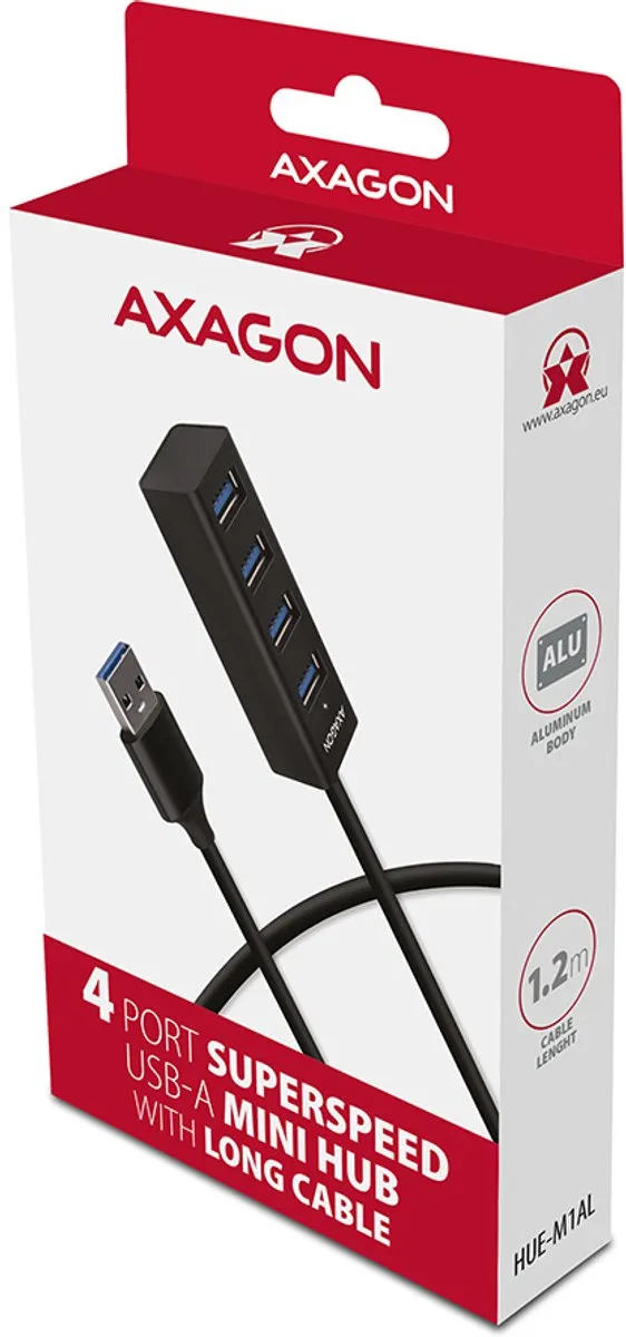 Axagon HUE-M1AL USB-hub 4 Poorten USB-A 5Gbps - Zilver
