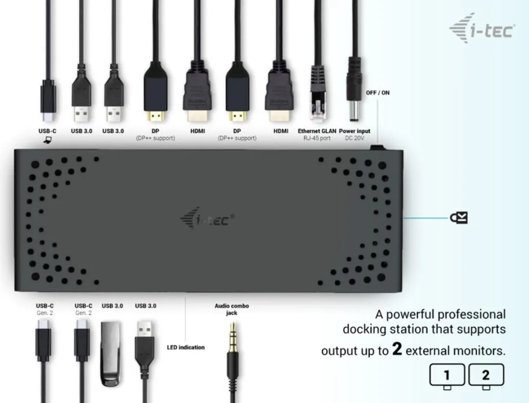 I-tec CADUA4KDOCKPDL2 USB-C Docking Station 4K - 2x HDMI/DisplayPort - 100W - Zwart