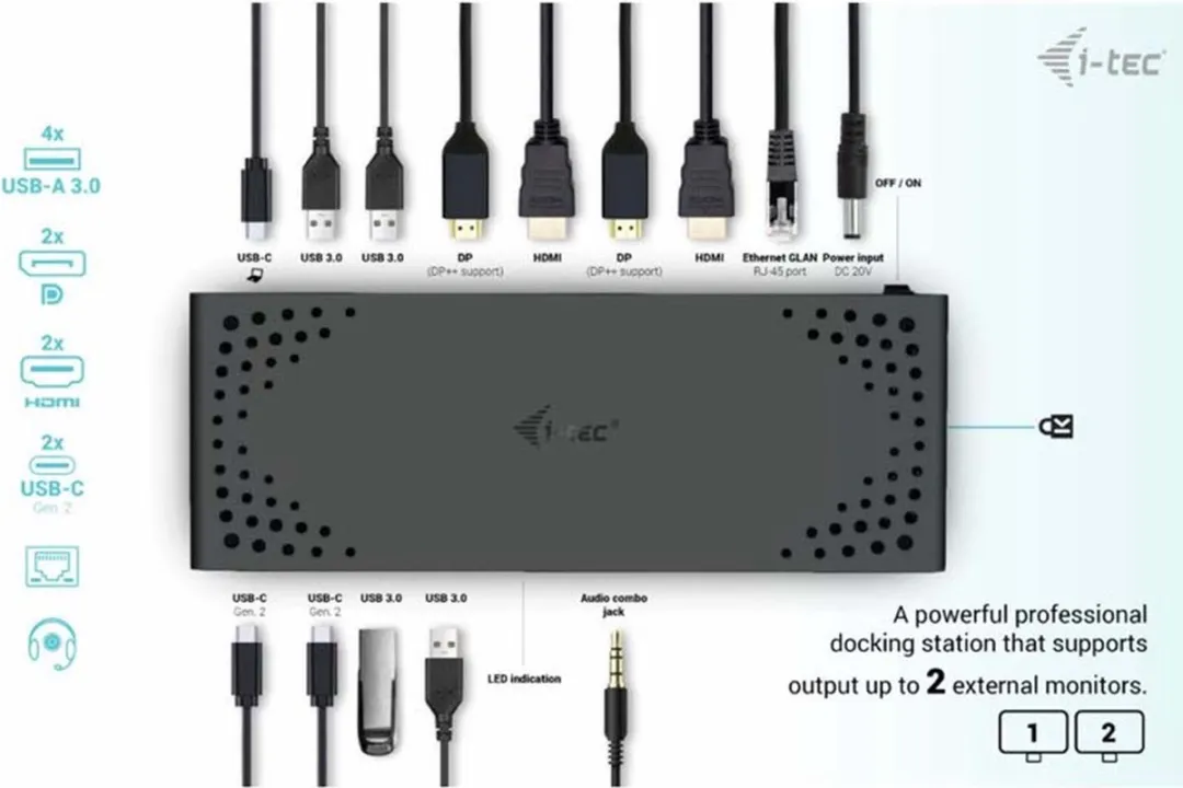 I-tec CADUA4KDOCKPDL2 USB-C Docking Station 4K - 2x HDMI/DisplayPort - 100W - Zwart