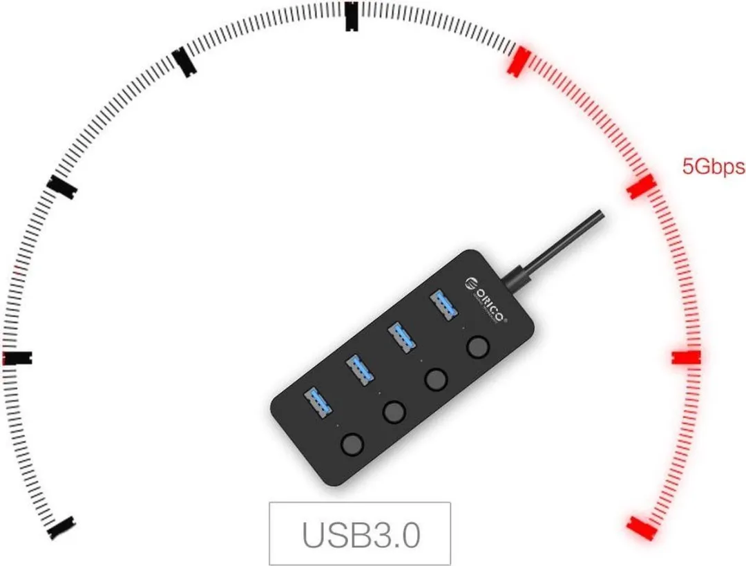 ORICO W9PH4-U3-V1-BK-BP USB 3.0 Hub - 5x USB - Zwart
