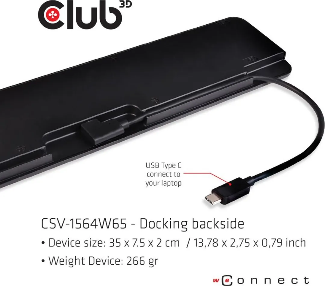 Club3D CSV-1564W65 USB-C Triple Display Dockstation 65W - Zwart