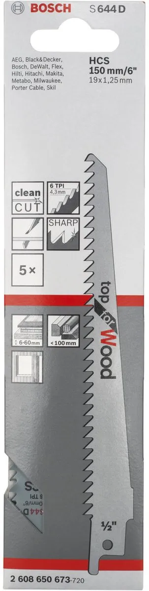 Bosch Reciprozaagblad Hout 152mm