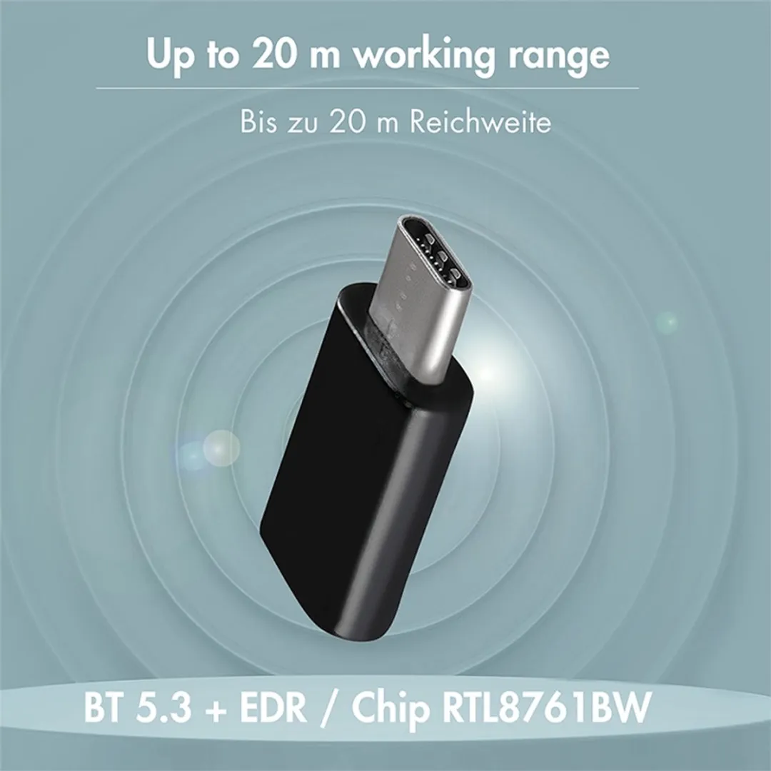 Logilink BT0048A USB-C naar Bluetooth 5.3 Adapter - Zwart