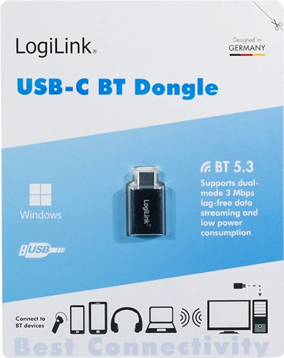 Logilink BT0048A USB-C naar Bluetooth 5.3 Adapter - Zwart