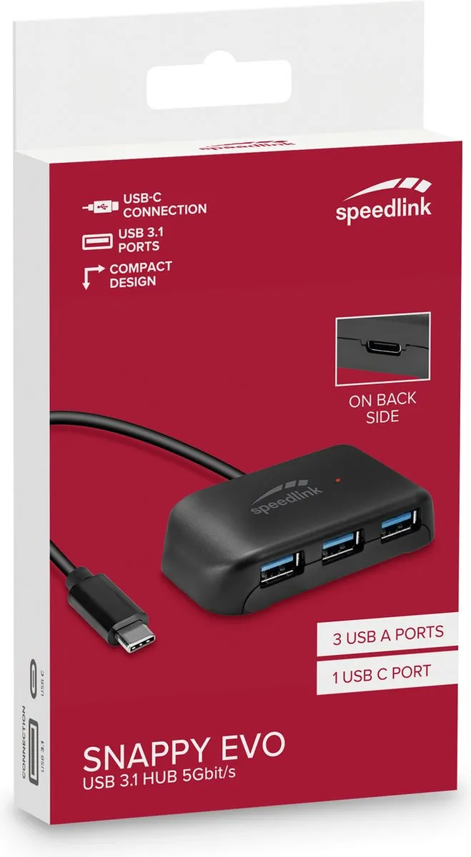 Speedlink SNAPPY EVO SL-140203-BK USB Hub 4-Port - Zwart