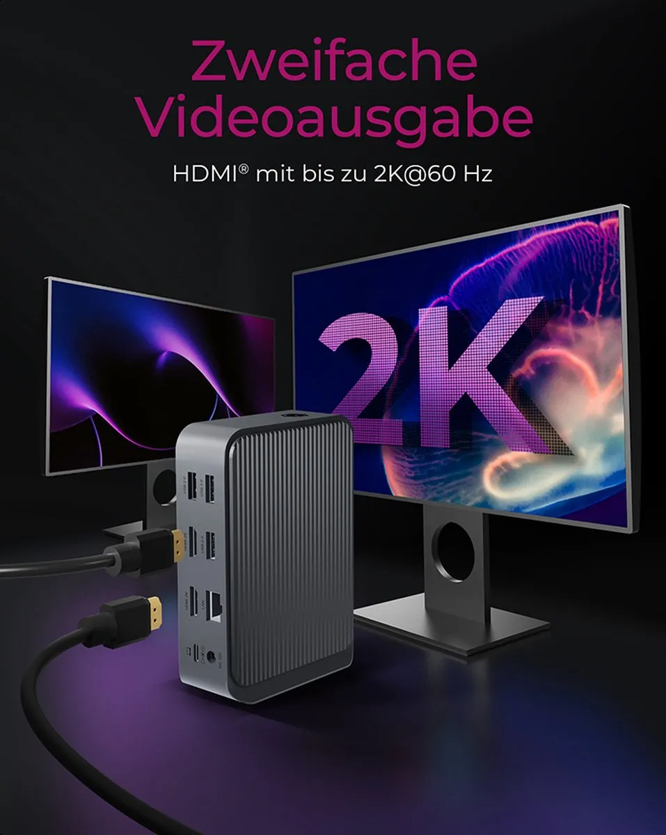 Icy Box IB-DK2261AC Draadloze USB-C Hub - Antraciet