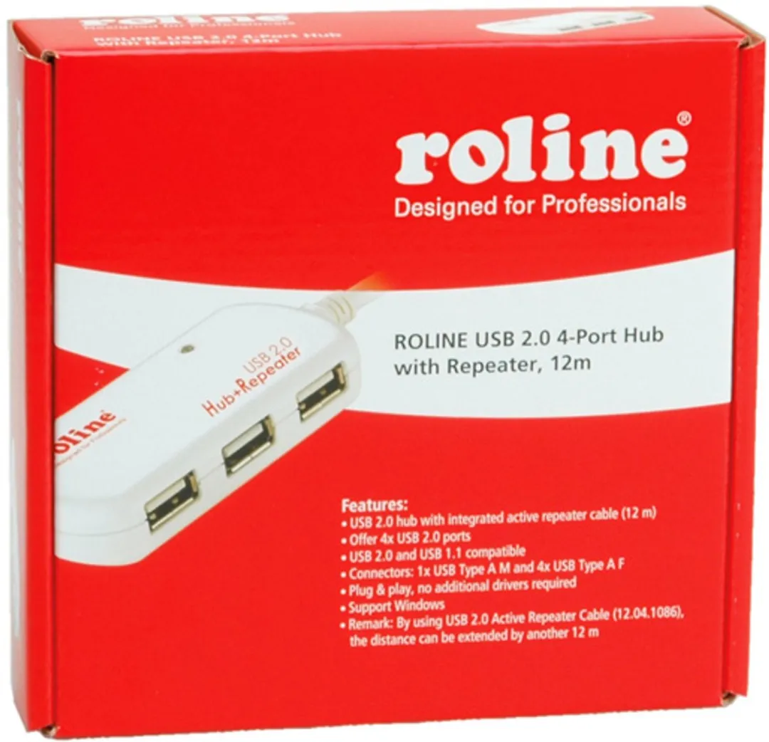 Roline USB 2.0 4-Poorts Hub 12m - MPN 12.04.1085 - Wit - afbeelding 2 van 4