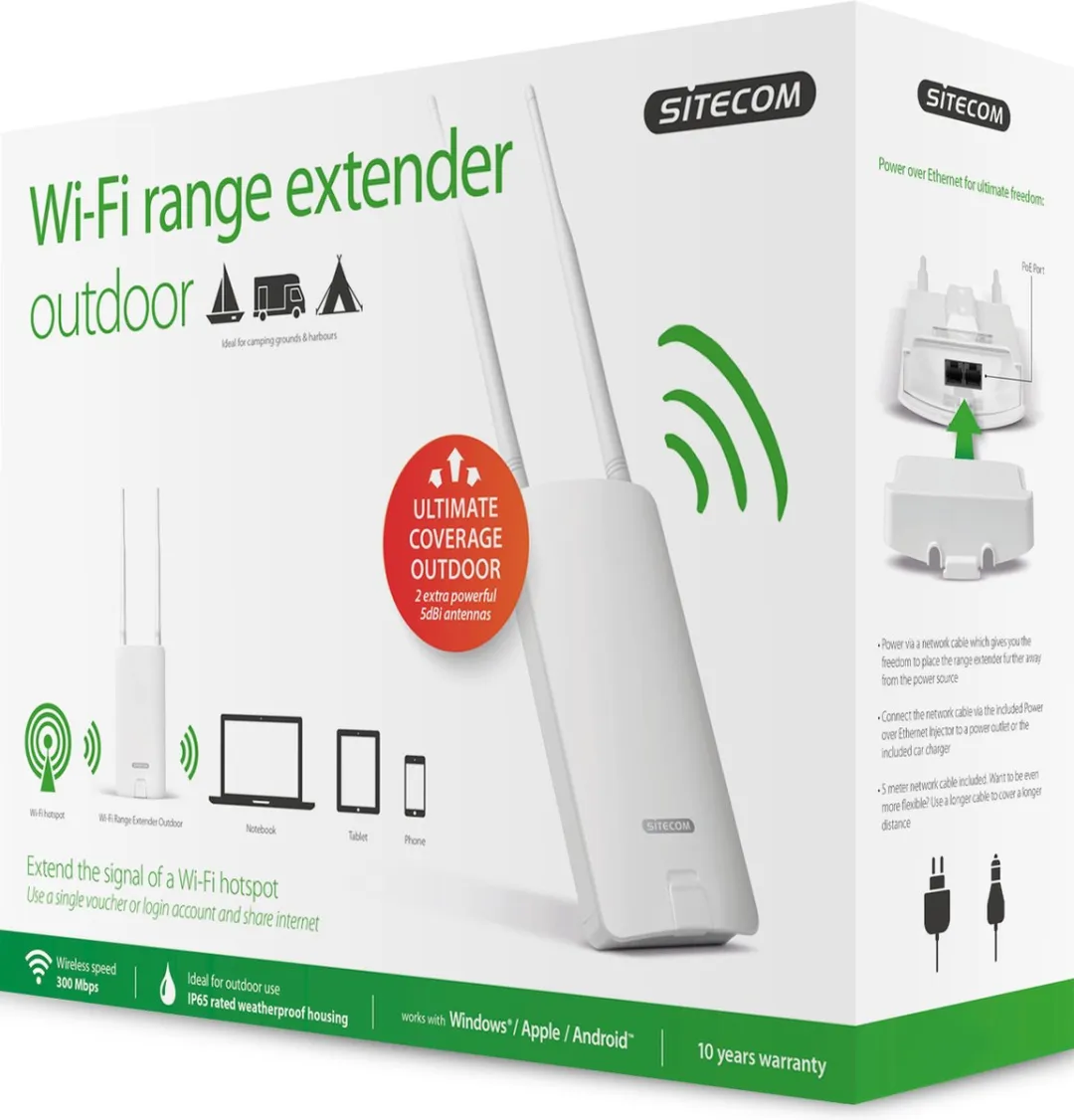 Sitecom WLX-2100 Outdoor Hotspot Repeater - 2x WiFi & 2x Ethernet - Wit