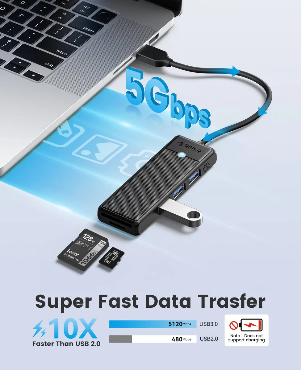 ORICO PAPW3AT-015 USB-C Hub 3x USB-A SD/MicroSD - Wit
