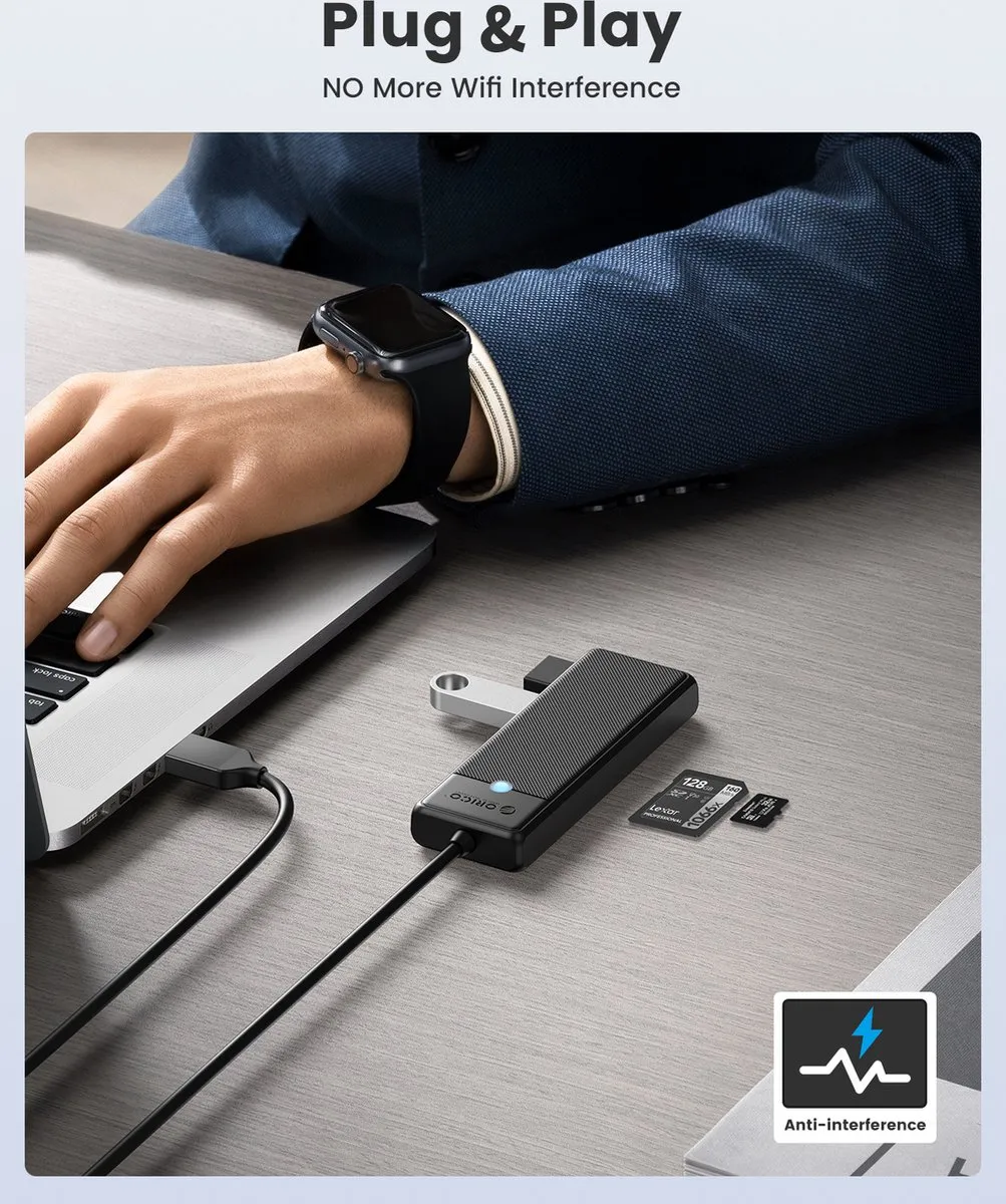 ORICO PAPW3AT-015 USB-C Hub 3x USB-A SD/MicroSD - Wit