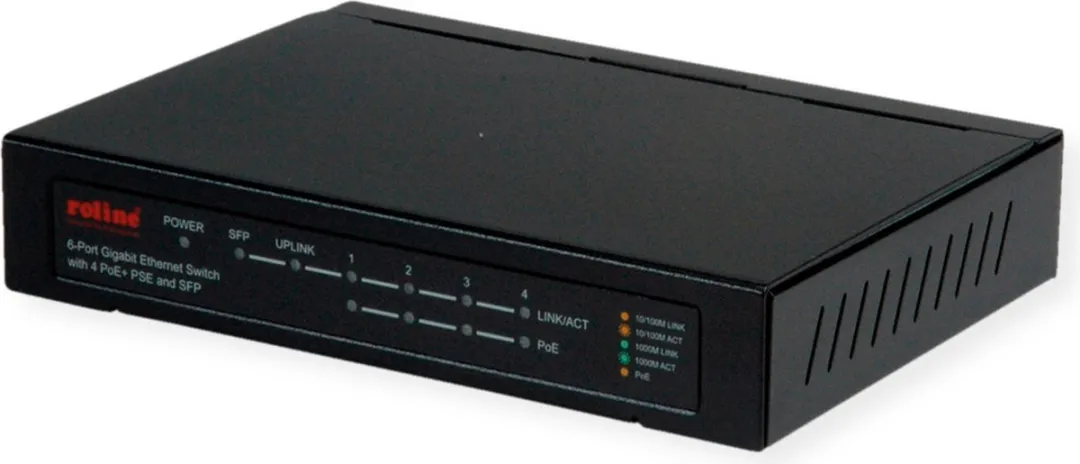 Roline Gigabit Ethernet Switch 6 Poorten - 5x RJ45 10/100/1000 + 1x SFP - 4x PoE+