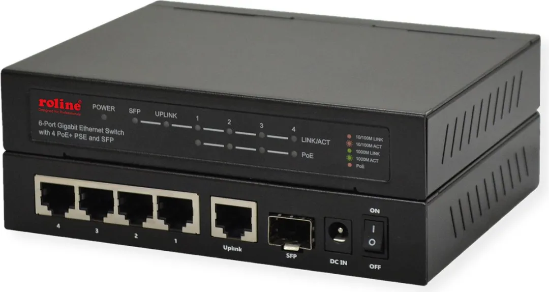 Roline Gigabit Ethernet Switch 6 Poorten - 5x RJ45 10/100/1000 + 1x SFP - 4x PoE+