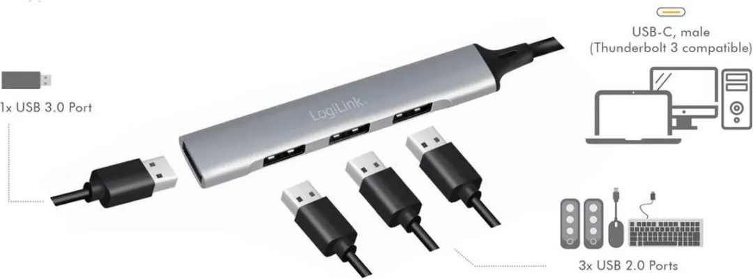 Logilink UA0392 USB 3.2 Hub 4 Poorten - Aluminiumgrijs