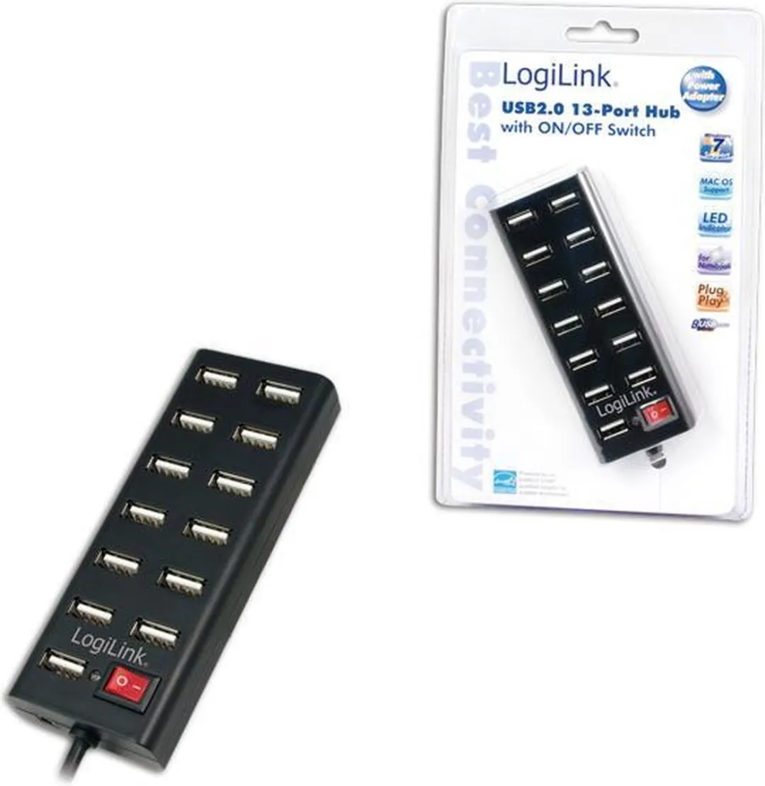 Logilink USB2.0 13-Port Hub - 13x USB 2.0 - Zwart