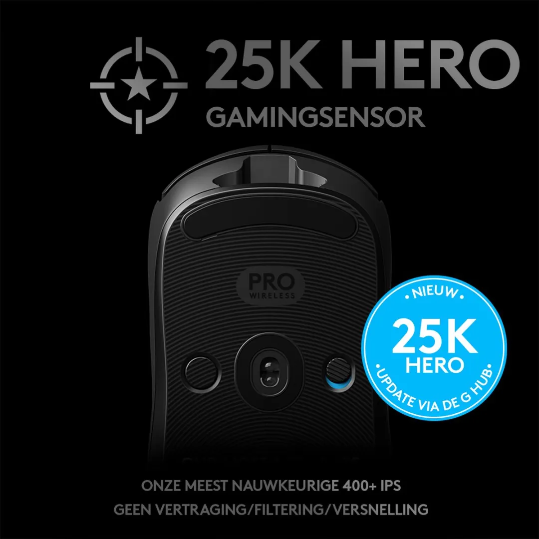 Logitech G PRO Draadloze Gamingmuis 25K DPI HERO - Zwart