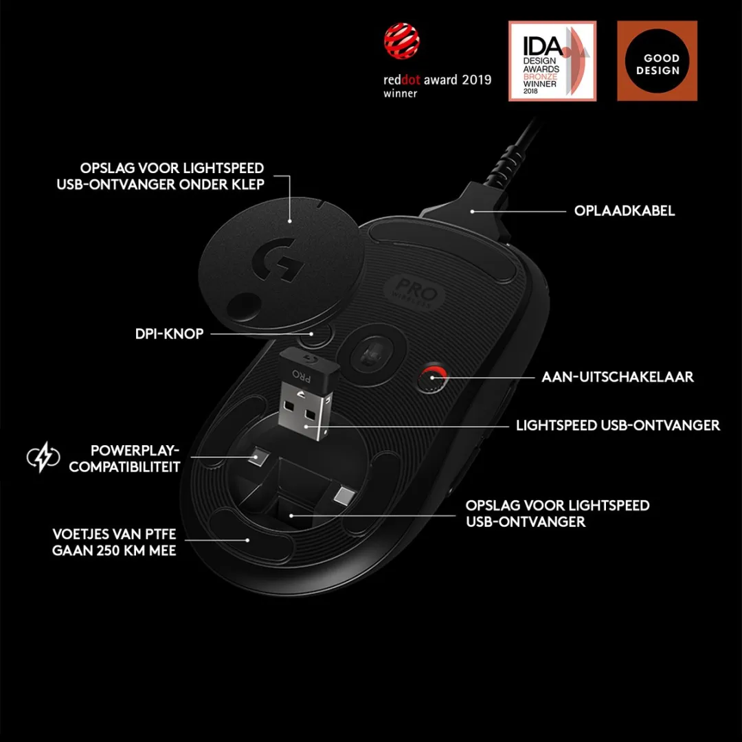 Logitech G PRO Draadloze Gamingmuis 25K DPI HERO - Zwart
