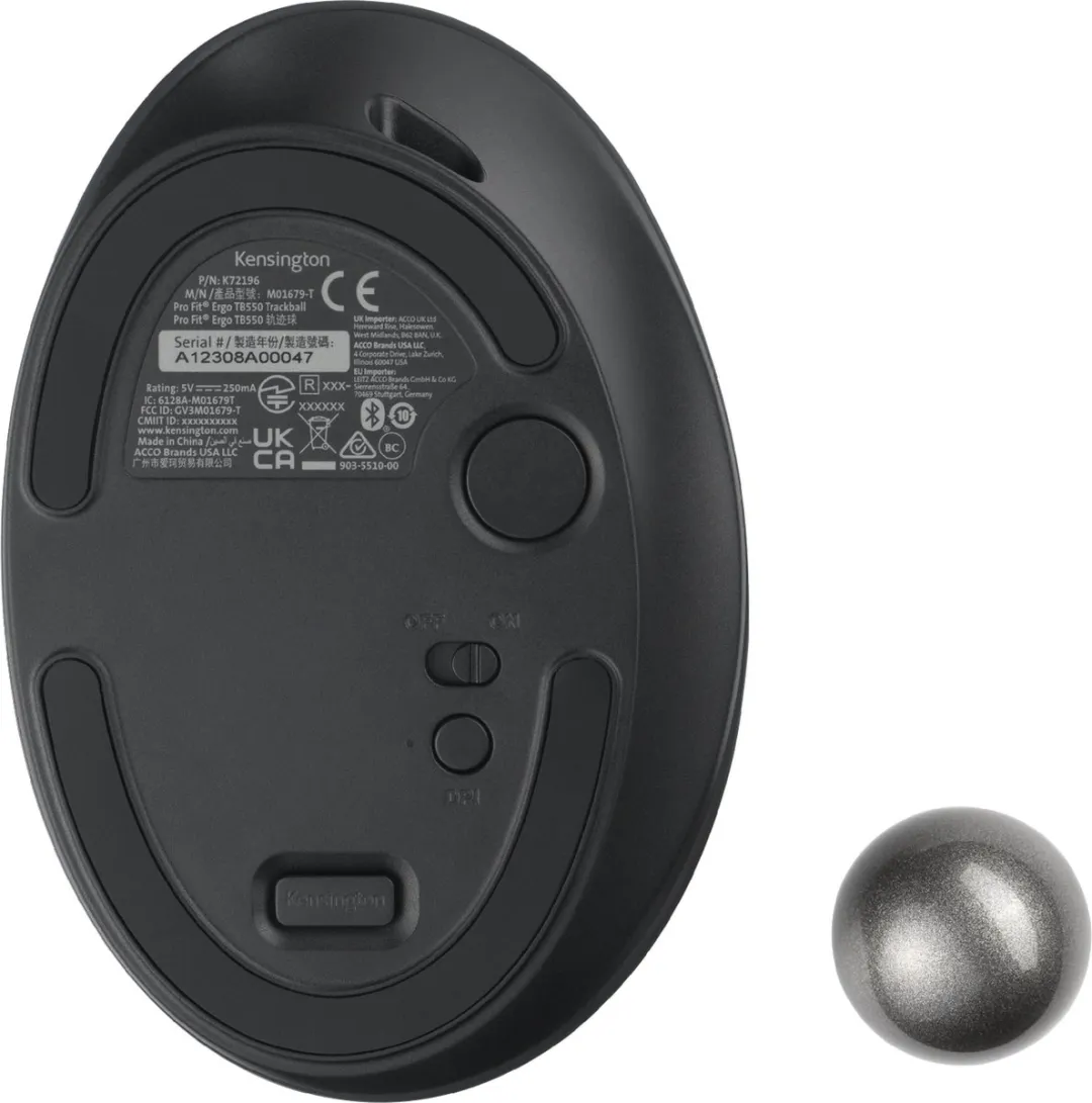 Kensington Pro Fit Ergo TB550 Trackball - Draadloos - Ergonomische en Duurzame Muis - 51% Gerecycled - Zwart