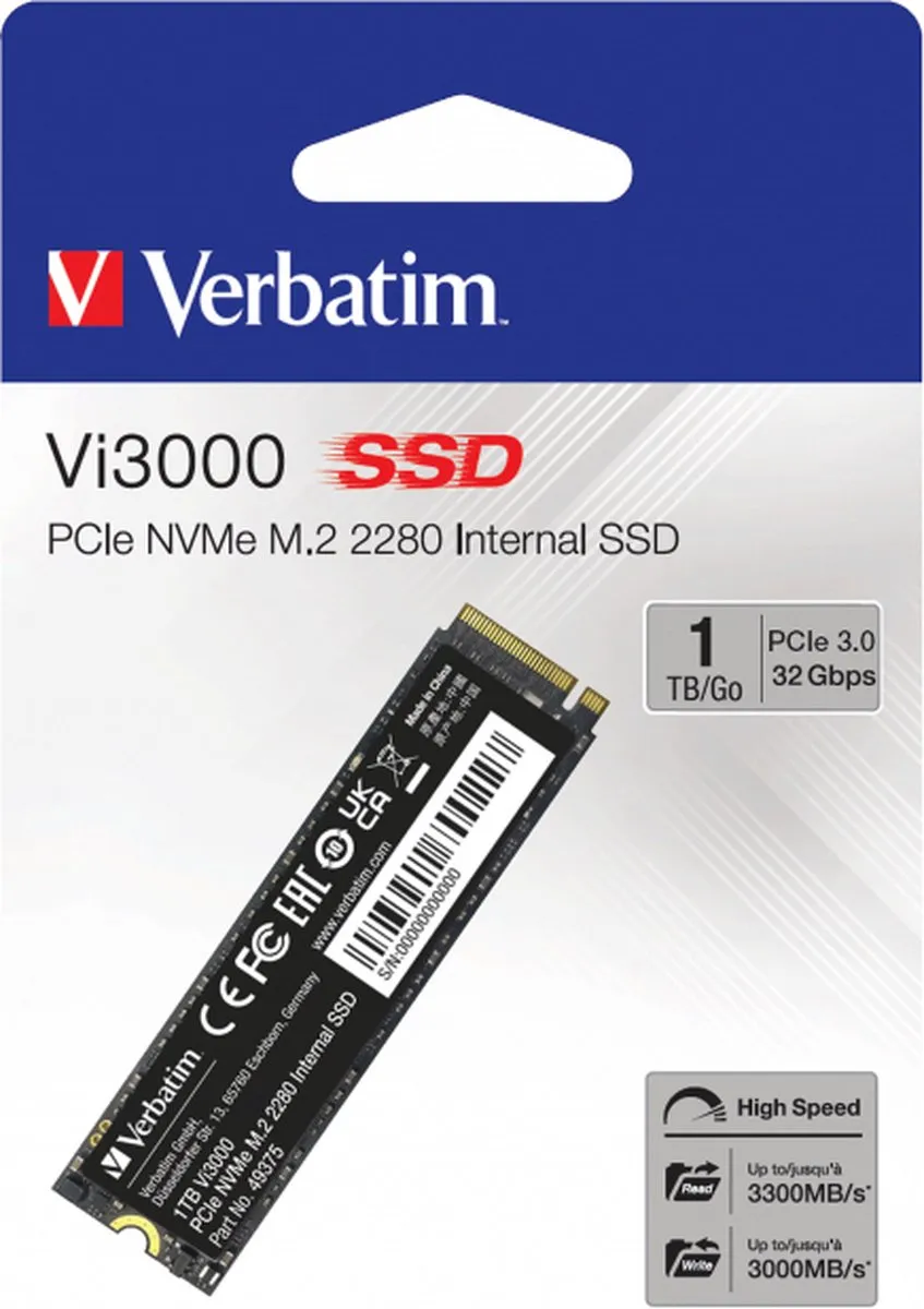 Verbatim Vi3000 49375 M.2 SSD - 1TB PCIe NVMe 3.0 x4 - afbeelding 6 van 6