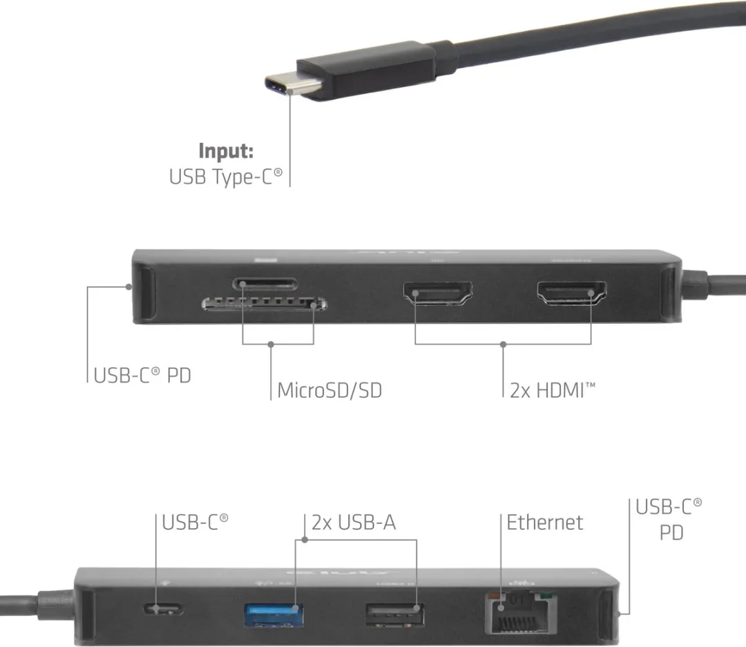 Club3D CSV-2552 USB-C Hub - 1x HDMI, 4x USB, 100W - Zwart