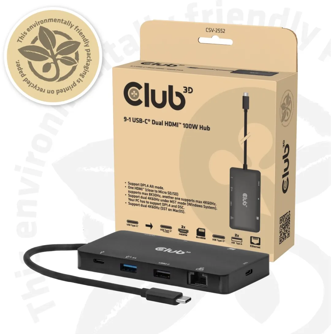 Club3D CSV-2552 USB-C Hub - 1x HDMI, 4x USB, 100W - Zwart