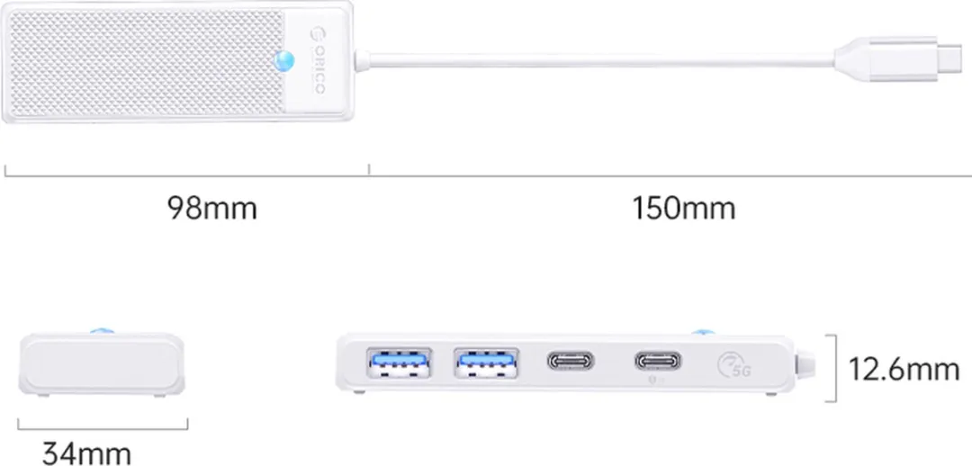 ORICO PAPW2AC-C3-015-WH USB-C Hub - 4 Poorten - Wit