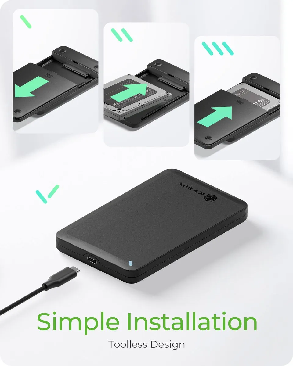 Icy Box IB-201T-CU31 SSD-behuizing 2.5" - USB-C - Zwart