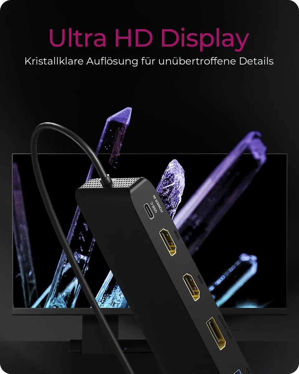 ICY BOX USB-C IB-DK2116-C Dockingstation met Triple Video Output – 4K@60Hz HDMI & DisplayPort, 100W Power Delivery, Gigabit LAN, SD/microSD, Audio & 4x USB – Voor Windows, macOS, Chrome OS