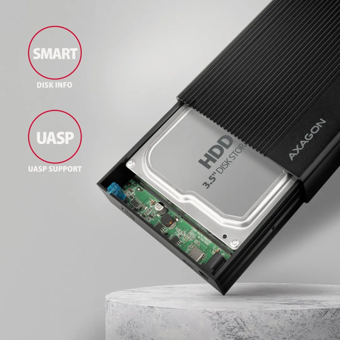Axagon EE35-GTR USB-C Externe Behuizing 5Gbps - 3.5" SATA Zwart - afbeelding 6 van 6