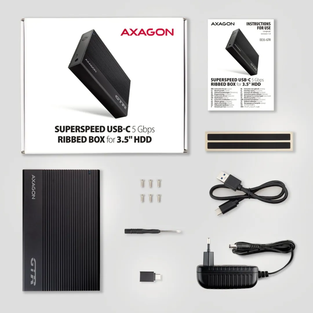 Axagon EE35-GTR USB-C Externe Behuizing 5Gbps - 3.5" SATA Zwart