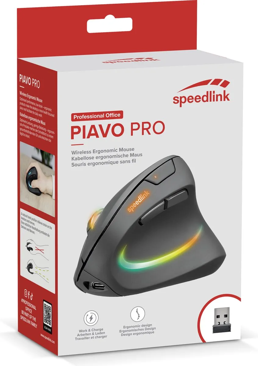 Speedlink PIAVO PRO SL-630026-BK Verticale Muis - Zwart - afbeelding 6 van 6